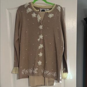 Storybook Knits Beige Cardigan with Floral Accents